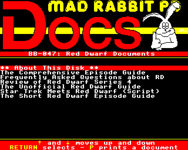 Red Dwarf Documents menu