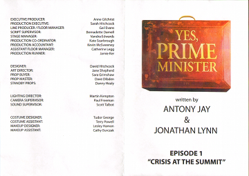 Yes Prime Minister Episode 1 leaflet - Cover