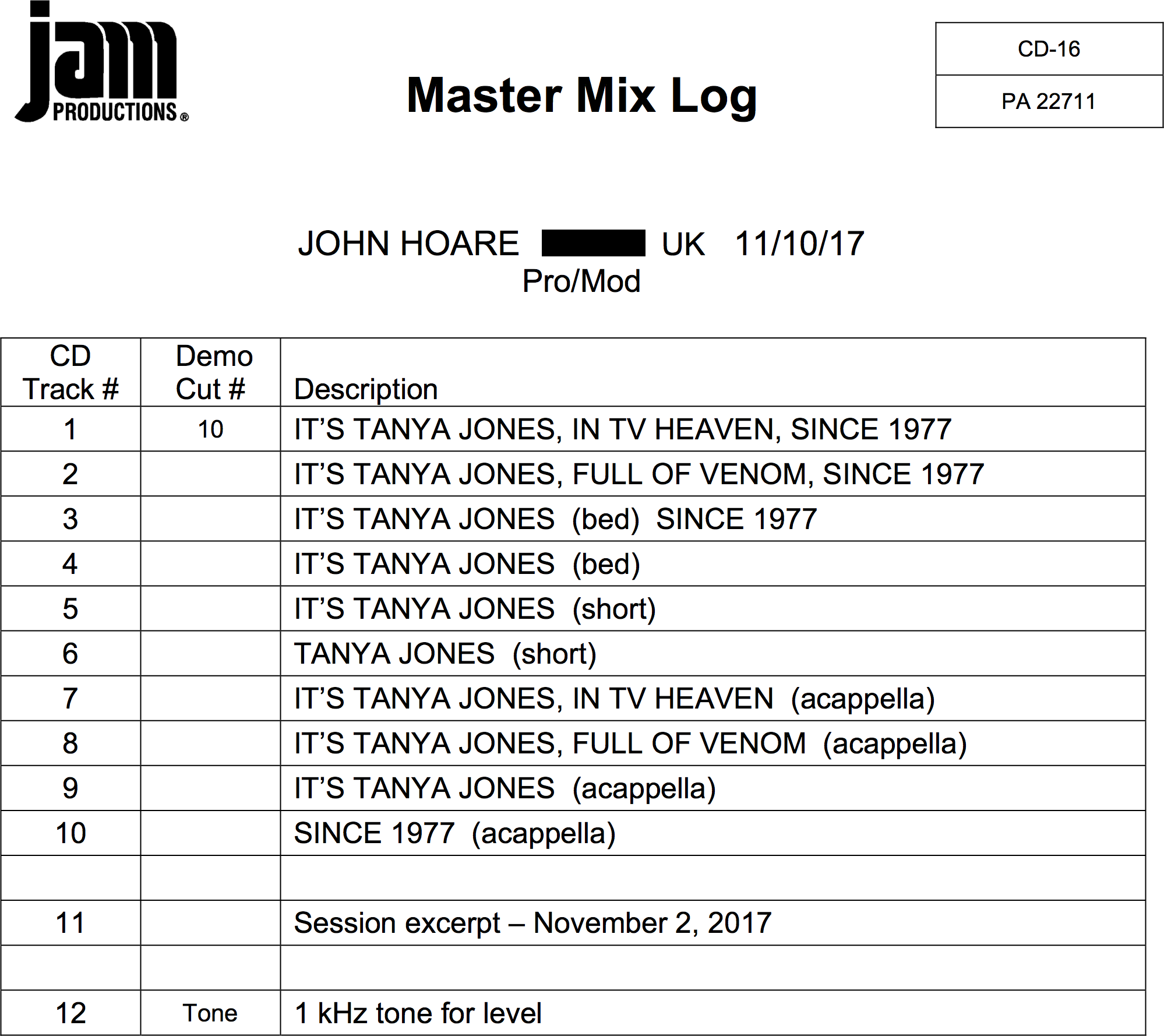Master Mix log