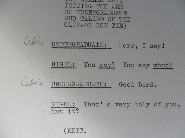 Script page with 'Cedric' scrawled on
