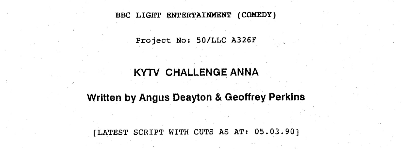 Front page of KYTV Challenge Anna script