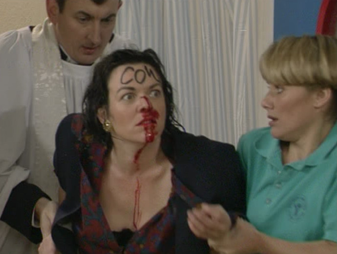 The Brittas Empire - The result of Helen Brittas headbutting a member of the moral majority