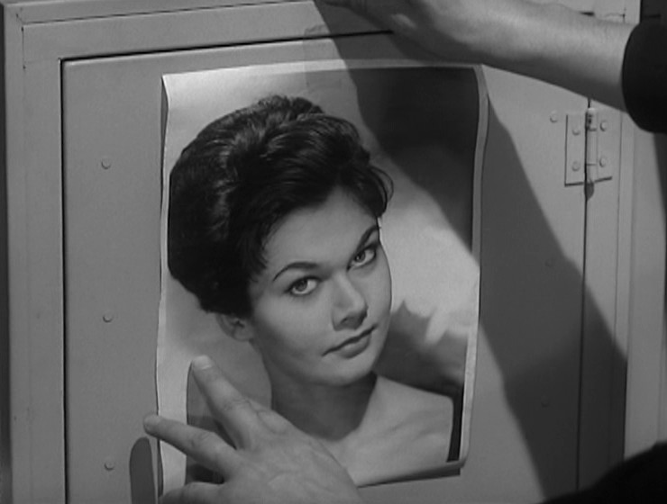 Imogen Hassall as a pin-up in Puckle's locker