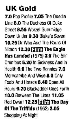 UK Gold schedule for first showing of Red Dwarf