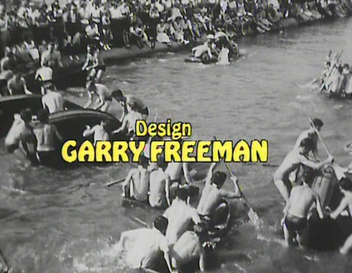 Regatta, lots of people in the water - in B&W closing credits