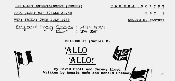 'Allo 'Allo script - VTR 29TH JULY 1988