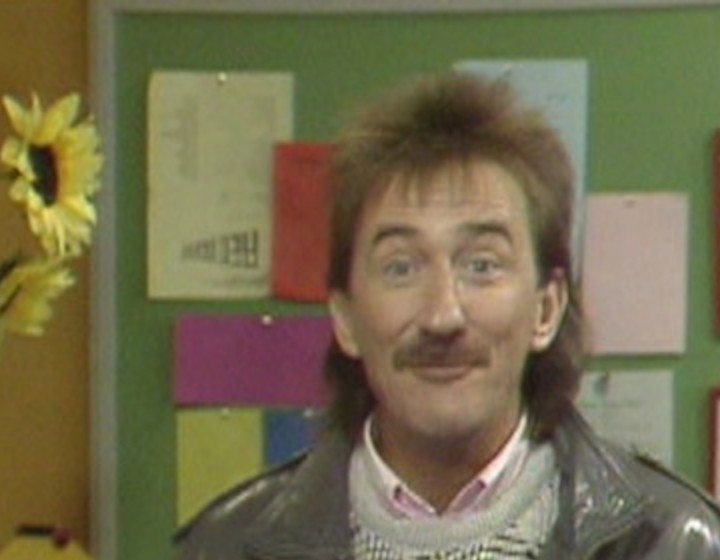 Paul Chuckle with a Red Dwarf script in the background