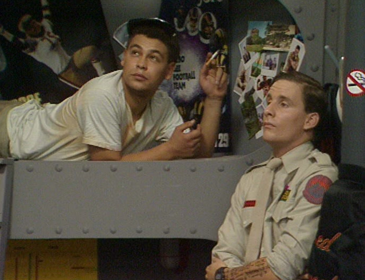 Lister and Rimmer in the bunkroom