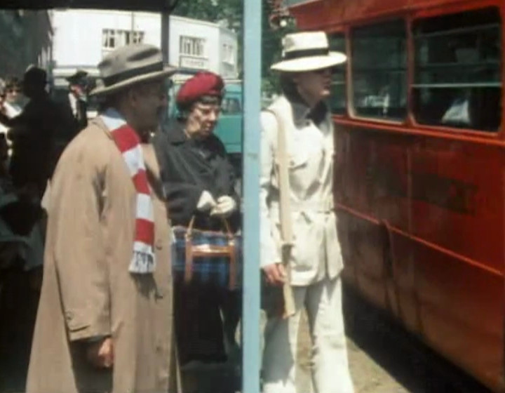 The gang at the bus stop, on location
