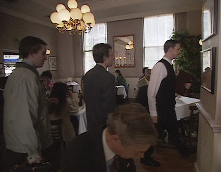 Partridge in the BBC restaurant, on location