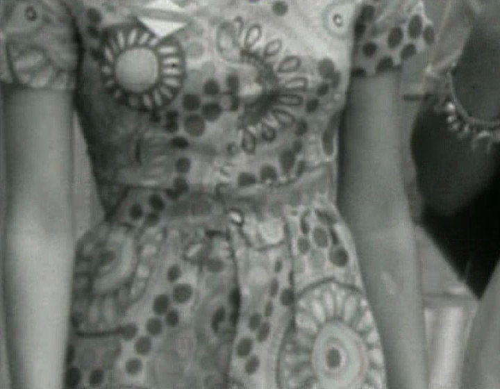 Black and white: close-up of flowery dress