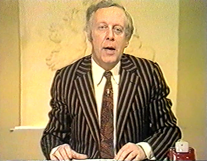 Michael Barratt presenting Nationwide in 1973, medium shot