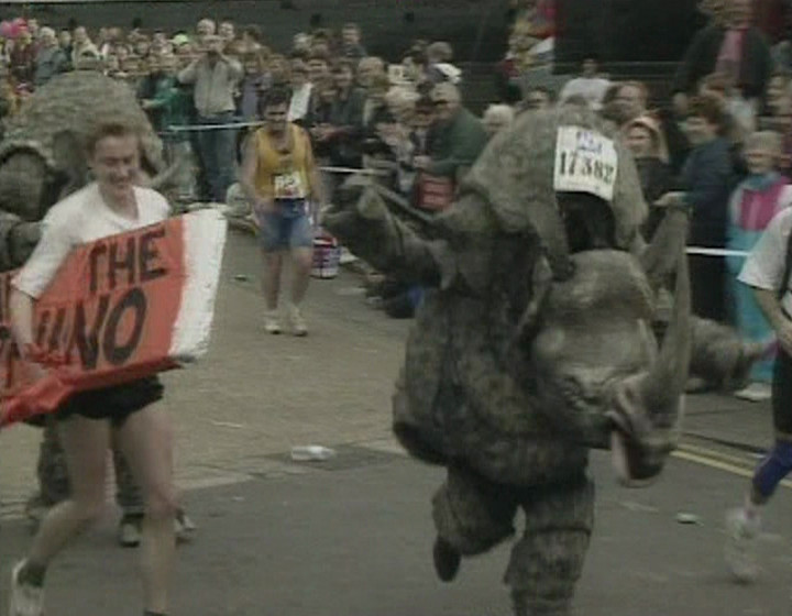 London Marathon, one rhino running ahead