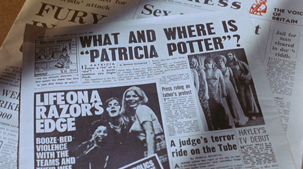 Daily Mirror mocked-up inside page. Headline: What and Where is Patricia Potter?