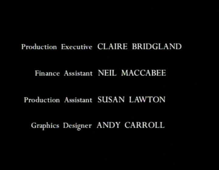 Credit screen, including Claire Bridgland as Production Executive