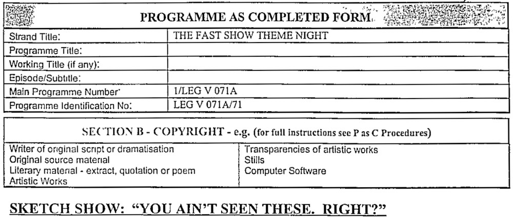 The production paperwork, featuring: You Ain't Seen These. Right?